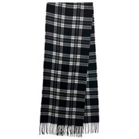 Black and white plaid oblong scarf with fringed ends in cashmere feel plaid design