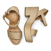 Beige Castle Wedge espadrille sandals with ankle straps for summer style