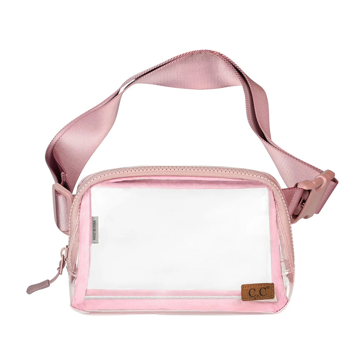 Pink and clear plastic crossbody bag with adjustable strap, perfect clear fanny pack