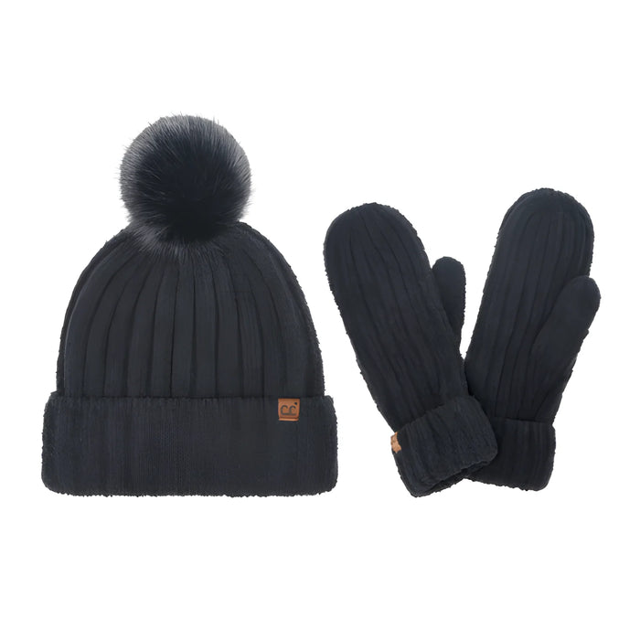 CC Cozy Yarn Hat &amp; Mitten Set - Black