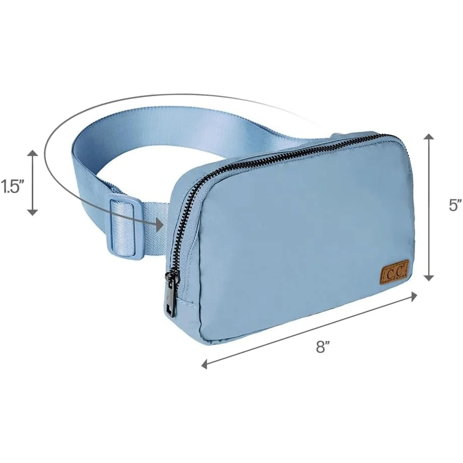 Light blue CC Waterproof Belt Bag with zipper closure and adjustable strap