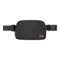 Black CC Waterproof Belt Bag with adjustable strap and leather logo patch