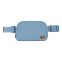 Light blue CC Waterproof Belt Bag with adjustable strap and leather patch for stylish travel