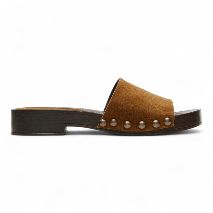 Cento Chestnut Suede Studded Slide Sandal - Chestnut Suede / 6 - HEELS