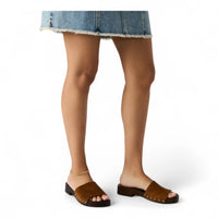 Cento Chestnut Suede Studded Slide Sandal - HEELS