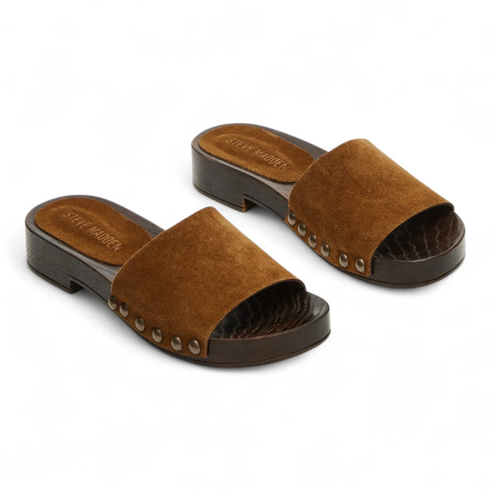Cento Chestnut Suede Studded Slide Sandal - HEELS