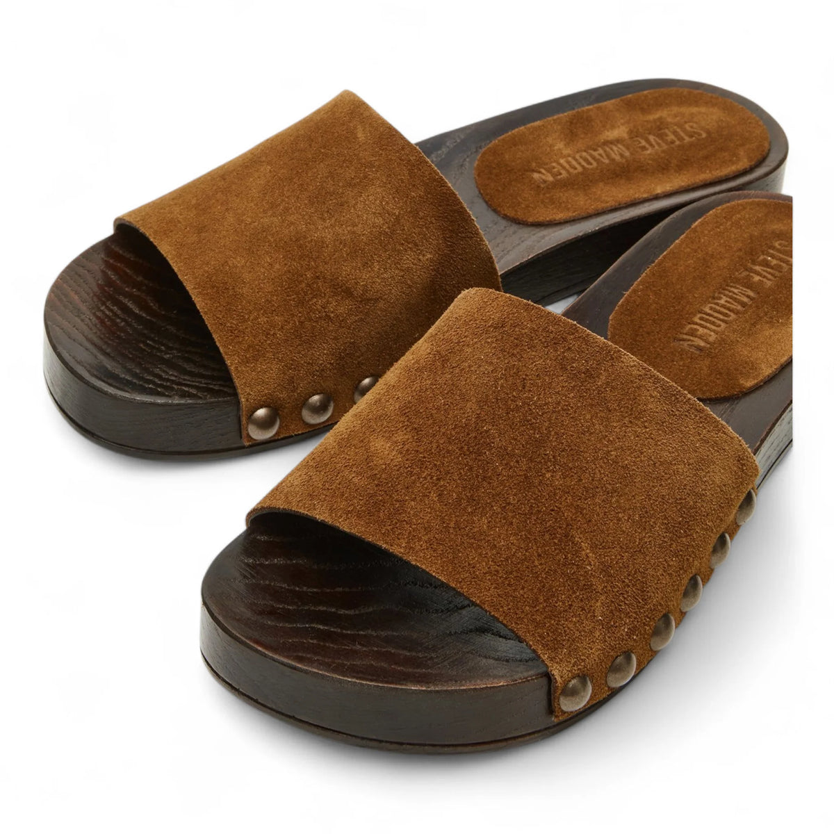 Cento Chestnut Suede Studded Slide Sandal - HEELS