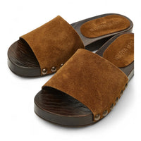 Cento Chestnut Suede Studded Slide Sandal - HEELS