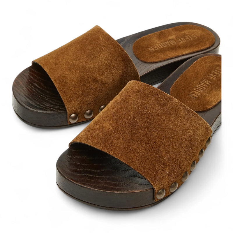 Cento Chestnut Suede Studded Slide Sandal - HEELS