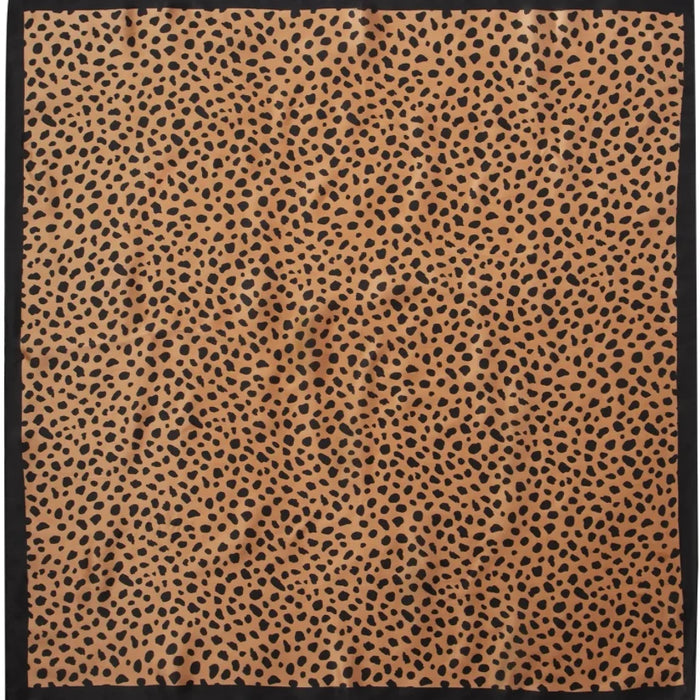 Cheetah print neck scarf featuring leopard print fabric with black spots on tan background