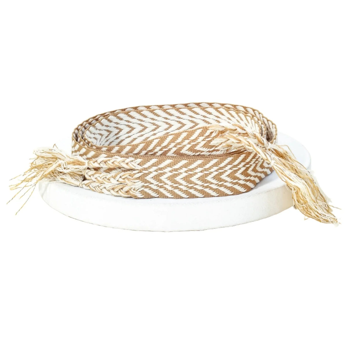 Chevron Stripe Pattern Braided Belt featuring a woven design and tasseled ends