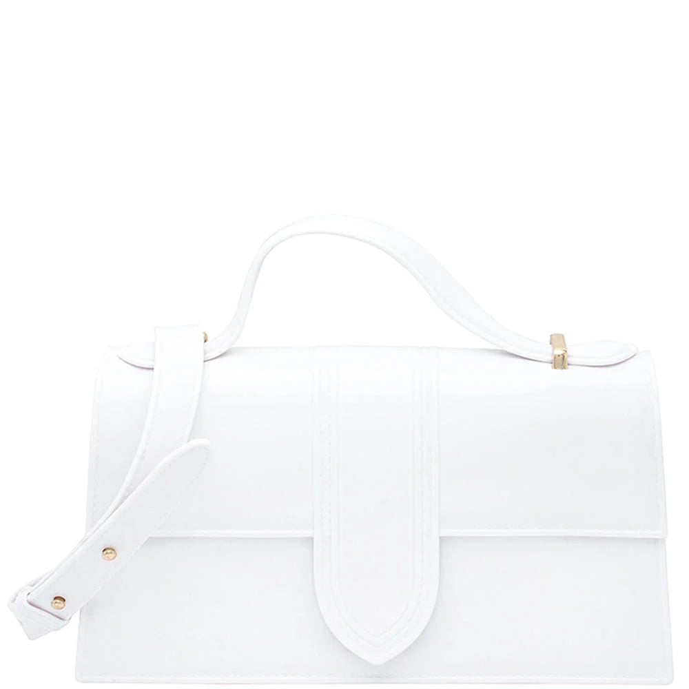 White leather Chic Handle Shoulder Jelly Bag with structured shape and top handle