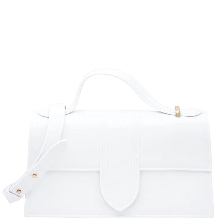 White leather Chic Handle Shoulder Jelly Bag with structured shape and top handle