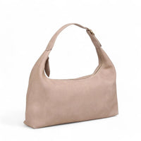 Beige leather Chic Maple Shoulder Hobo Bag with a curved top handle