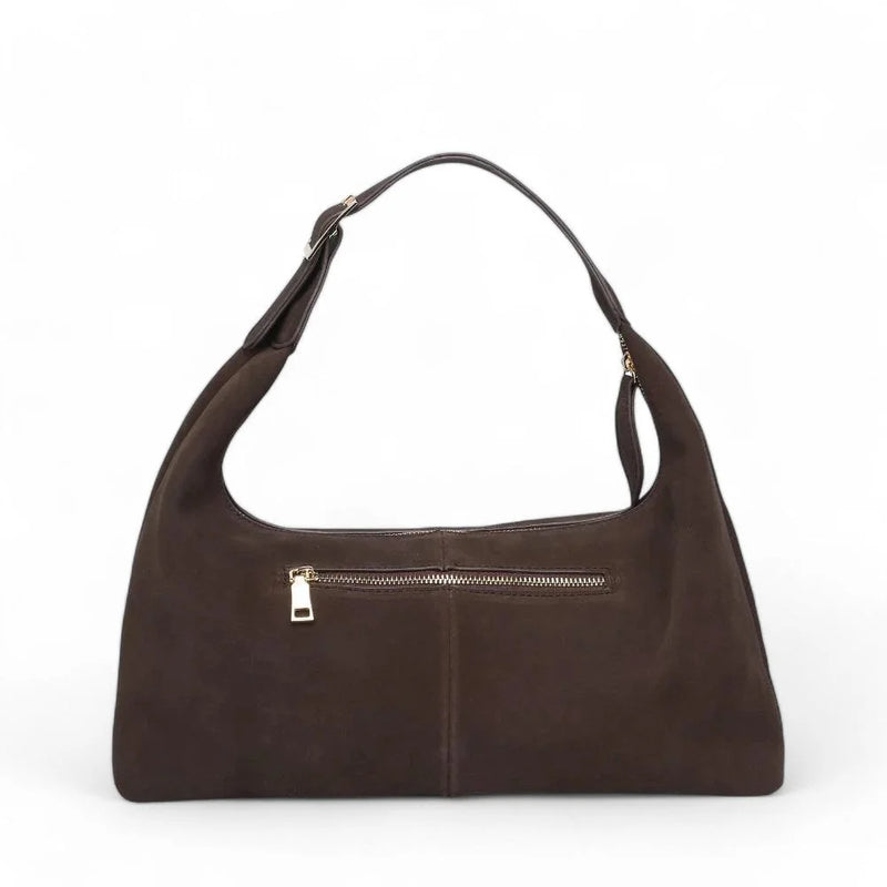 Brown leather Chic Maple Shoulder Hobo Bag with front zipper pocket for stylish storage