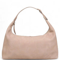 Beige leather Chic Maple Shoulder Hobo Bag with curved shoulder strap for stylish elegance