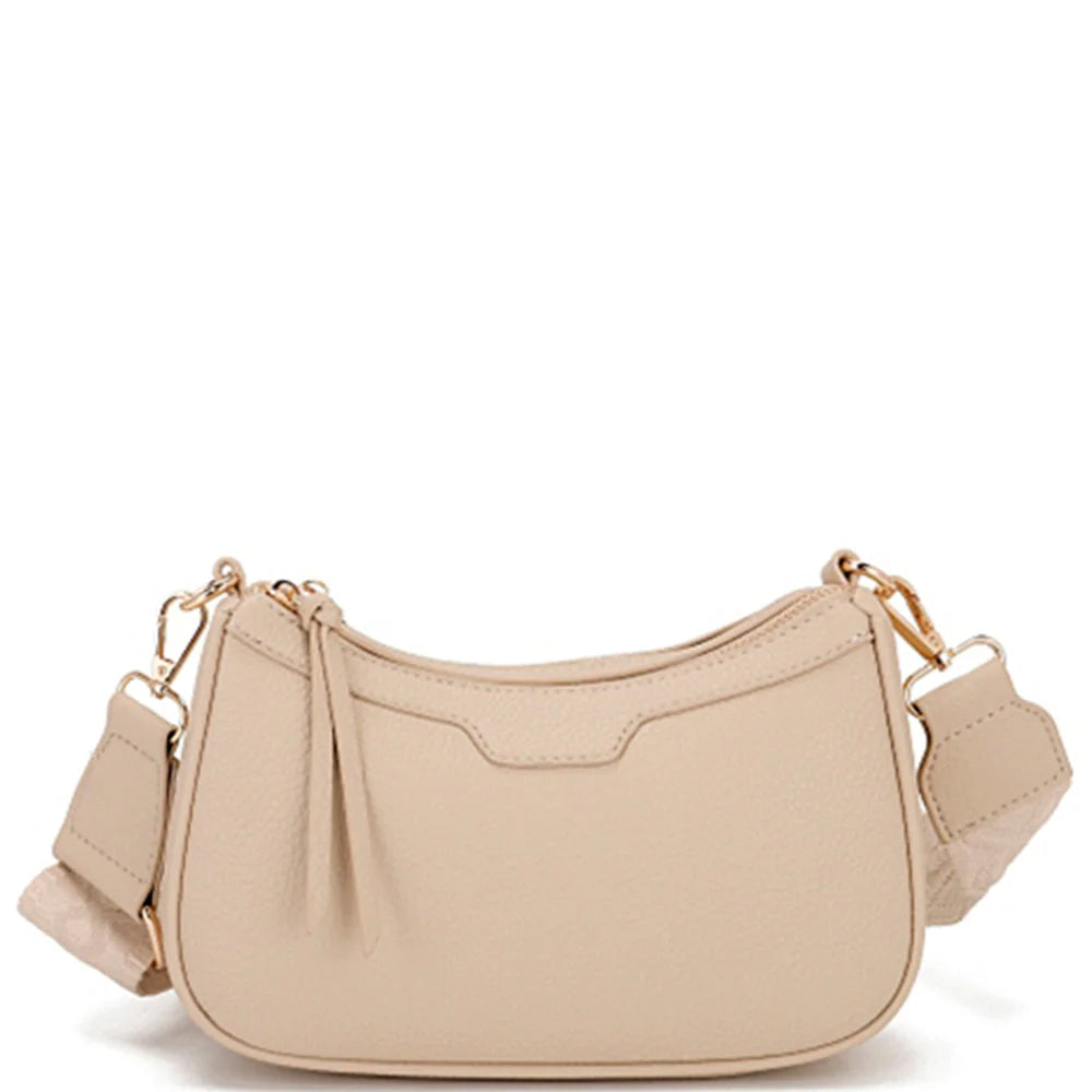 Chic Zipper Crossbody Bag - Light Tan - Shoulder Bags