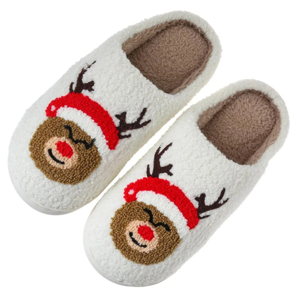 Christmas Happy Rudolph Reindeer Cozy Home Slipper