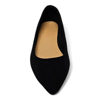 Black pointed-toe classic ballet flat with a low profile for stylish comfort