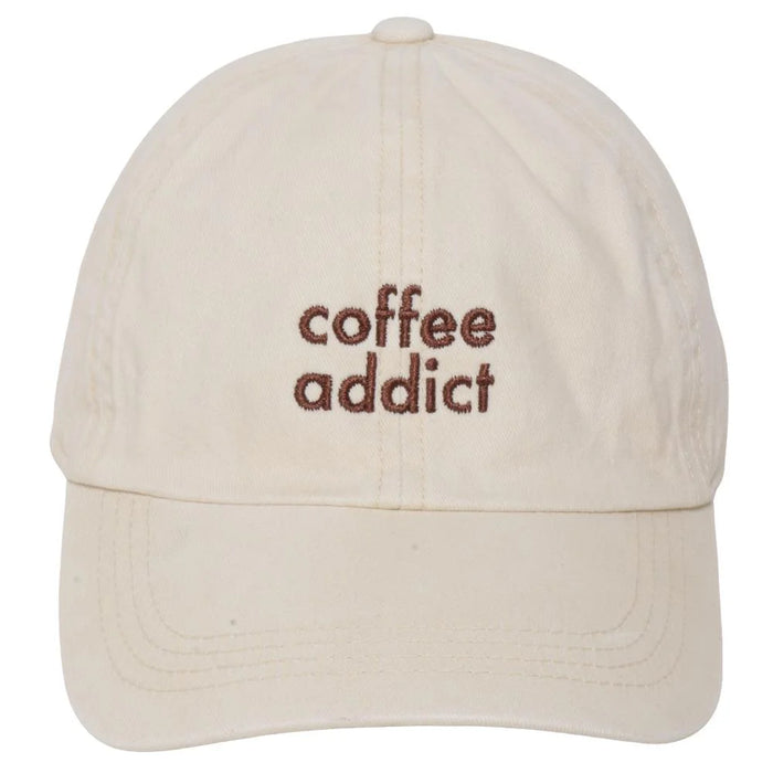 Coffee Addict Embroidery In Cotton Baseball Cap - Beige
