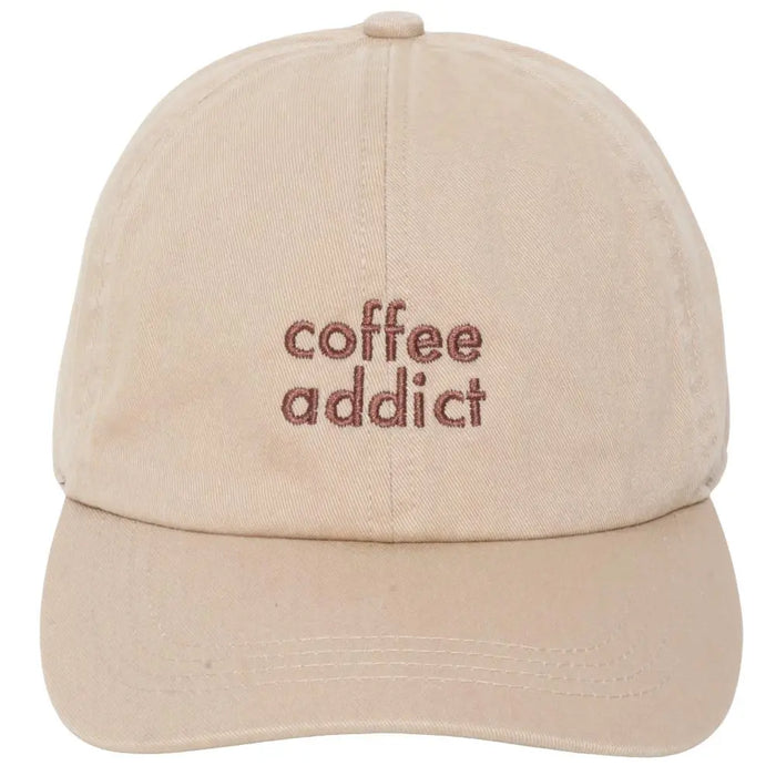 Coffee Addict Embroidery In Cotton Baseball Cap - Sand - BASEBALL CAPS