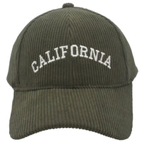 Green Corduroy California Cap with white embroidered CALIFORNIA on the front