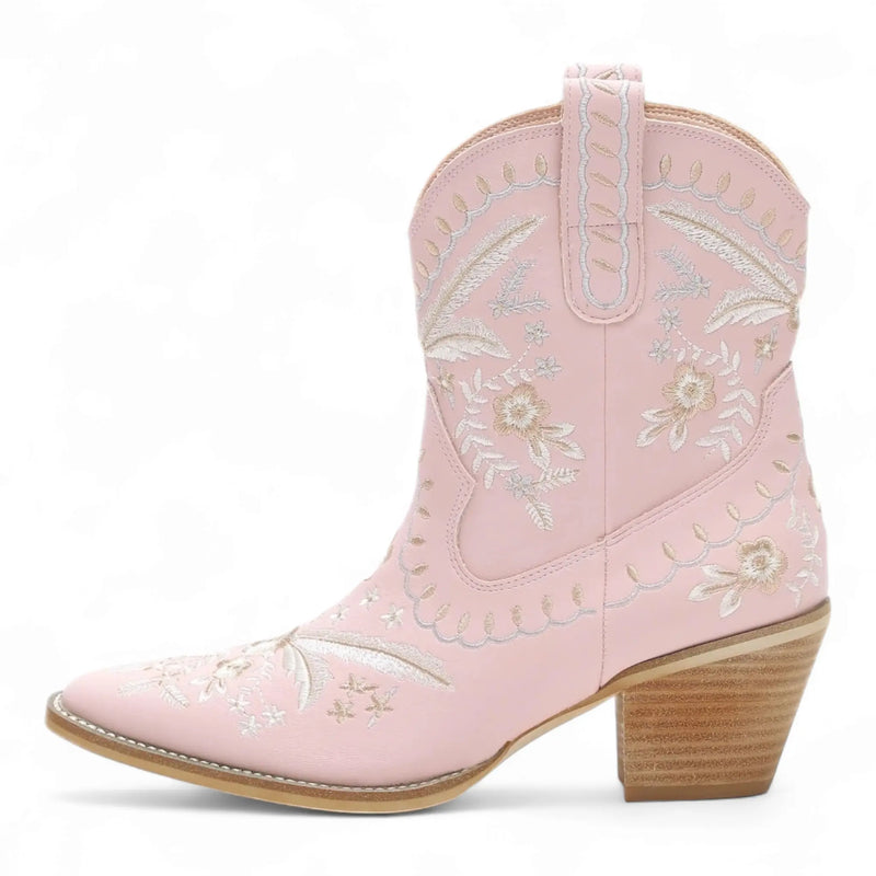 Pink Corral Cowgirl Bootie with floral embroidery and pointed toe design