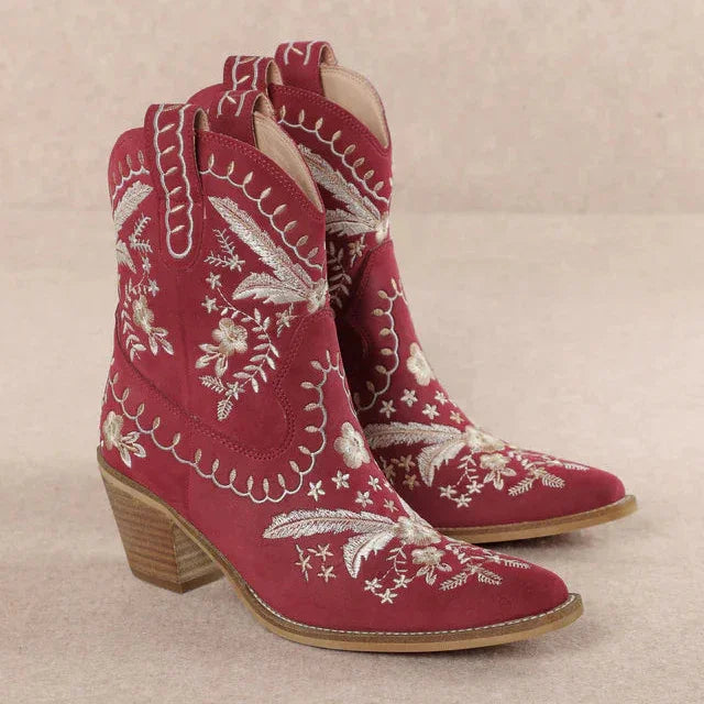 Corral Embroidered Cowgirl Ankle Bootie - Burgundy Red