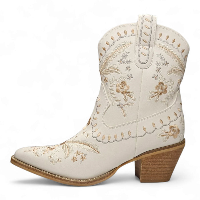 Corral Embroidered Cowgirl Ankle Bootie - Off White