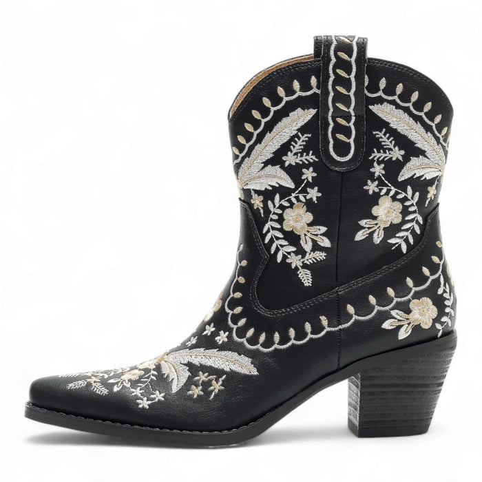 Corral Embroidered Cowgirl Ankle Bootie - Black