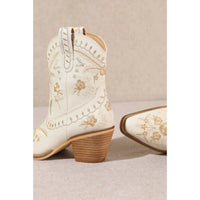 White Corral Cowgirl Bootie with floral embroidery and stacked heel design