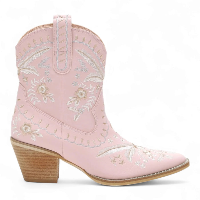 Corral Embroidered Cowgirl Ankle Bootie - Light Pink
