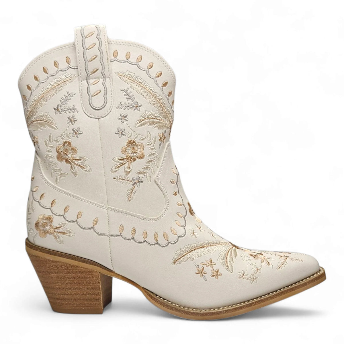 Corral Embroidered Cowgirl Ankle Bootie - Off White / 6 - BOOTIES