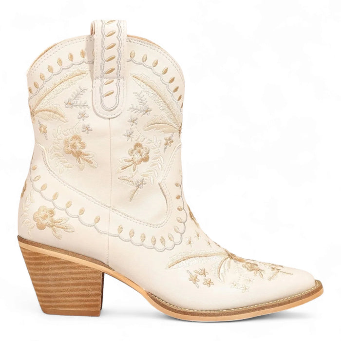 Corral Embroidered Cowgirl Ankle Bootie - White