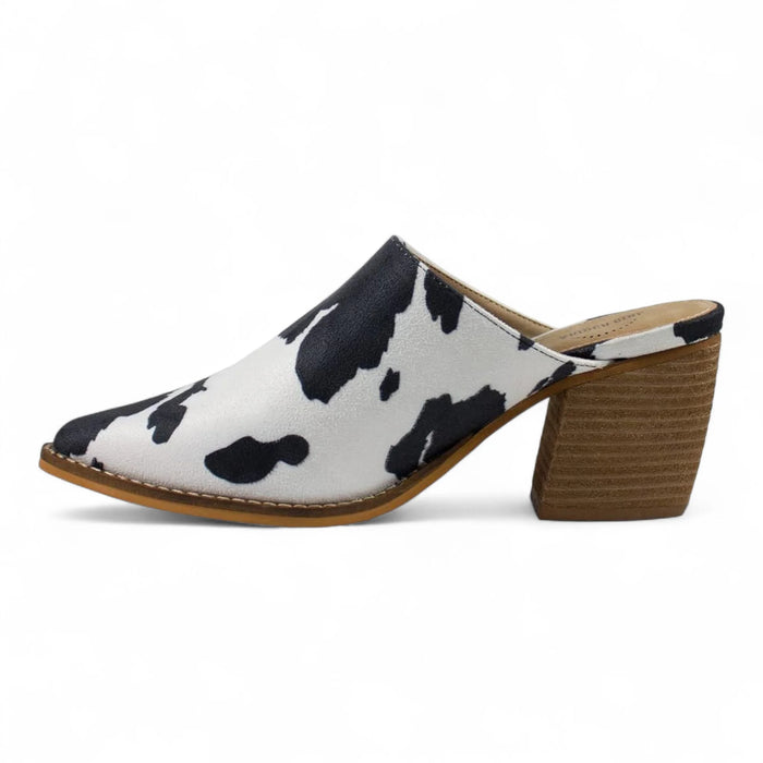Cow Print Pointed Toe Slip-on Mule