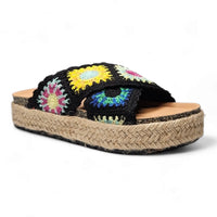 Colorful crocheted platform sandal with jute rope sole for Crochet Platform Slide