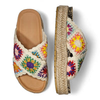 Colorful crocheted sandals with floral patterns and espadrille-style soles for Crochet Platform Slide