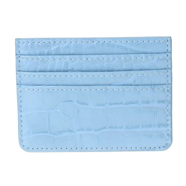 Light blue leather Crocodile Slim Cardholder with multiple slots for organization