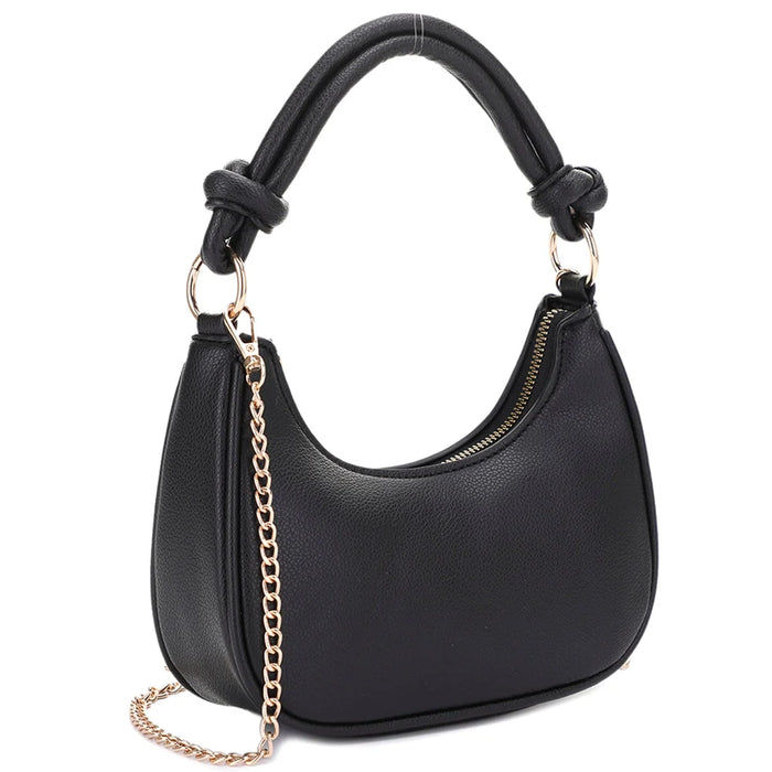 Curved Zipper Shoulder Crossbody Bag - Black