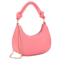 Pink Curved Zipper Shoulder Crossbody Bag with a stylish curved handle and gold chain strap