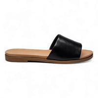 Black leather Daily Slide Sandal with tan sole for comfortable everyday wear