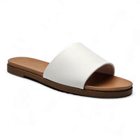 White leather Daily Slide Sandal with a brown sole for stylish comfort