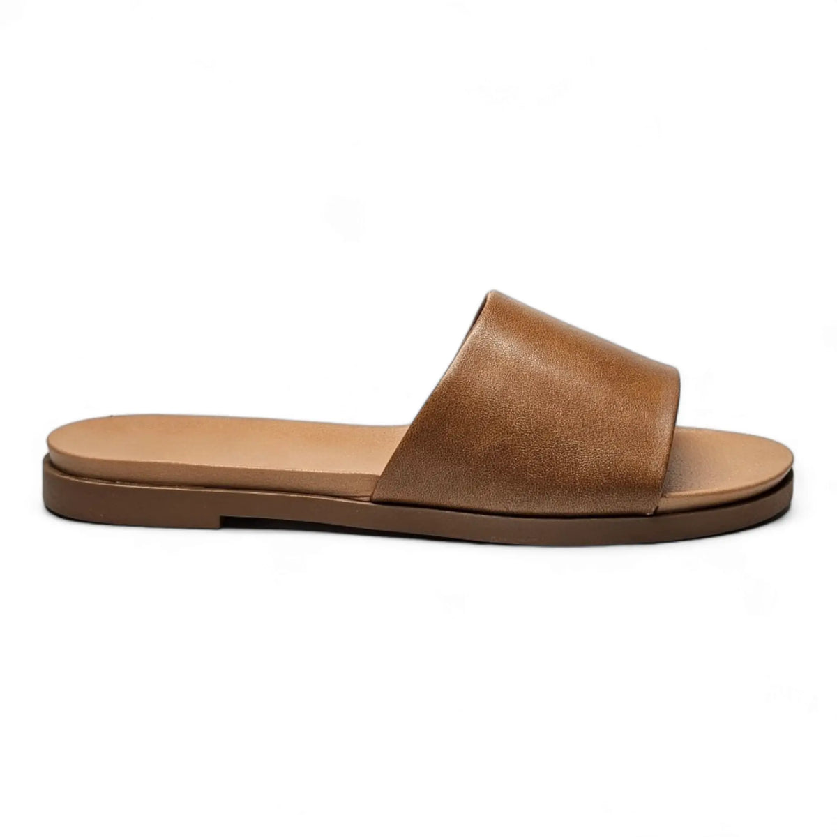 Brown leather Daily Slide Sandal with a flat sole for stylish comfort