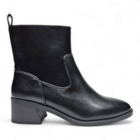 Black leather Daily Casual Beaver Ankle Bootie with low block heel for stylish comfort