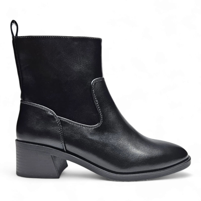 Black leather Daily Casual Beaver Ankle Bootie with low block heel for stylish comfort