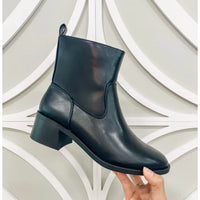 Black leather Daily Casual Beaver Ankle Bootie with low heel for everyday style