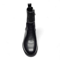 Black leather Daily Casual Beaver Ankle Bootie with side zipper for stylish comfort