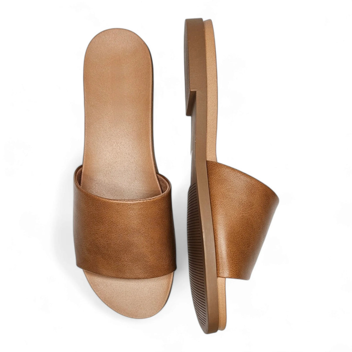 Tan leather Daily Slide Sandal featuring a wide strap for comfort and style