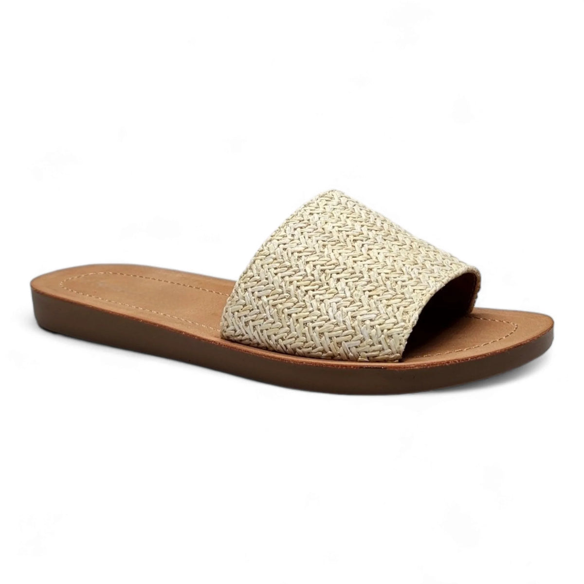 Woven straw slide sandal with flat sole from Daily Slip On Flat Sandal collection