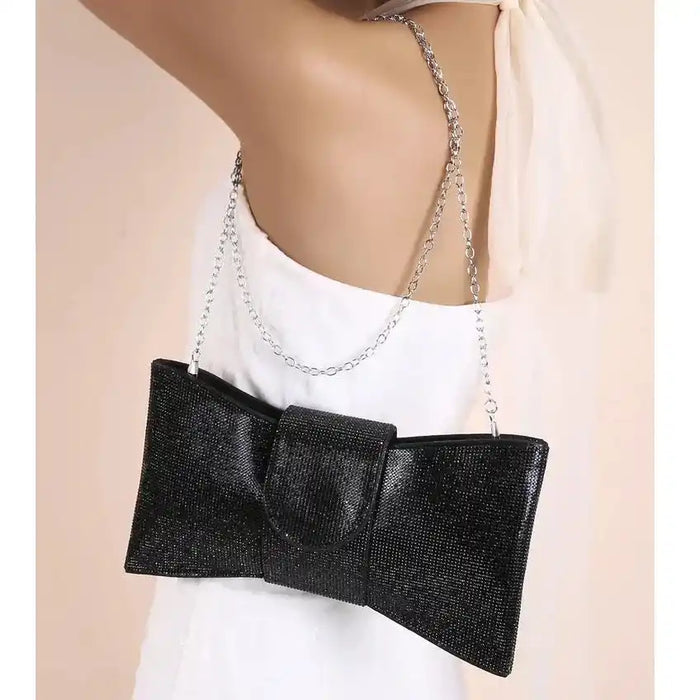 Dazzling Bow Clutch Bag - Black